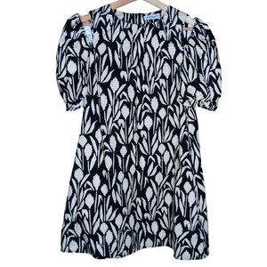 Short Sentence Puffy Sleeve Cutout Relaxed Fit Cotton Mini Dress Pockets Floral
